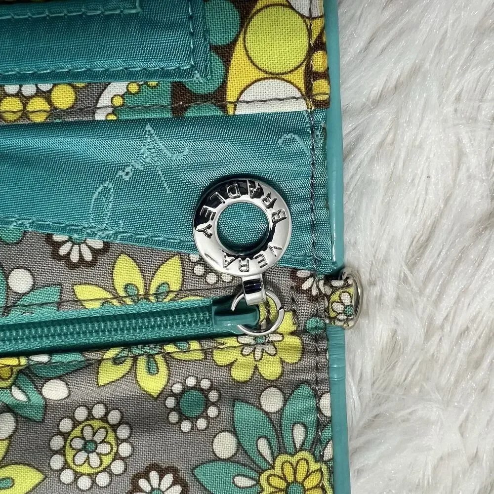 Vera Bradley Travel Wallet Clutch Organizer Teal Yellow Floral Paisley Case